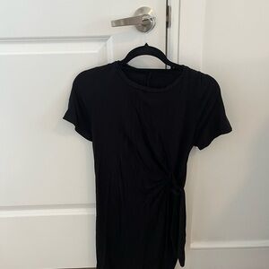 Black Short Sleeve Tie Front Dress